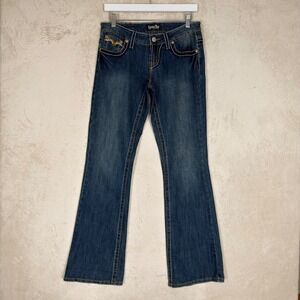 Vintage Karma Blue Y2K Bootcut Jeans Dark Wash Embroidered Low Rise Size 7